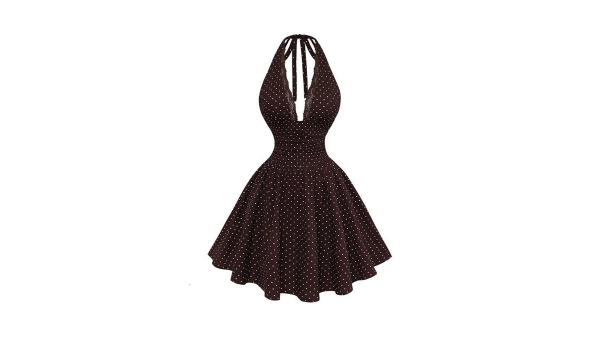 Beaudrm Women's Polka Dots Halter Dress Vintage Lace Tie Backless