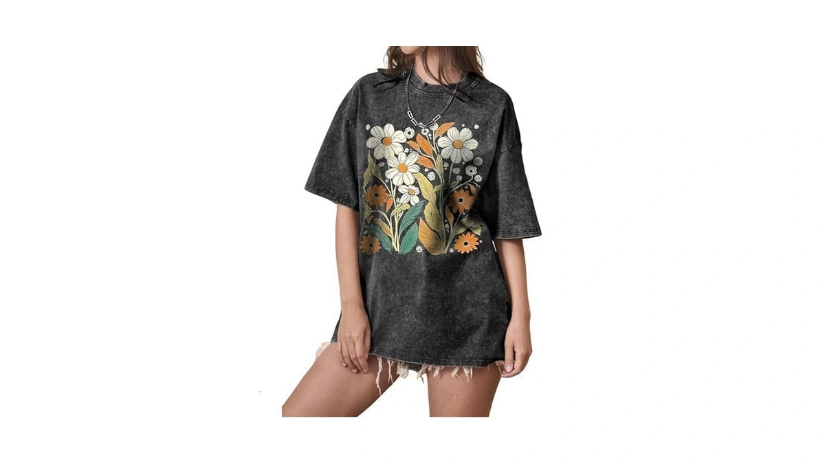 Aumora Womens Oversized Flower Graphic T Shirts Short Sleeve