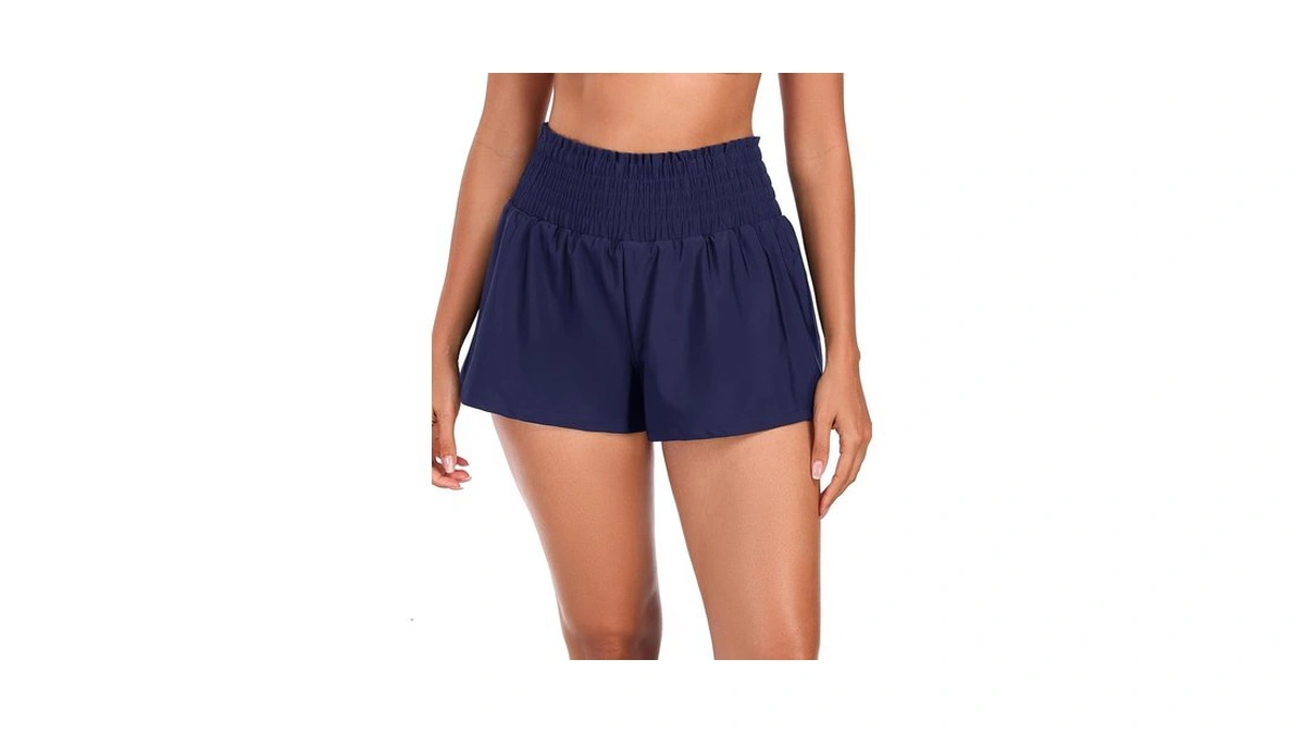 Colloyes Women's High Waisted Swim Shorts With Liner Navy Blue