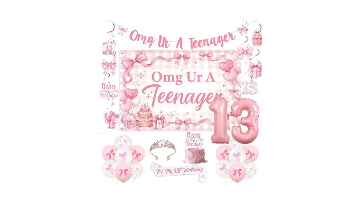 Funmemoir Pink Bow 13th Birthday Decorations For Girls, Coquette Theme