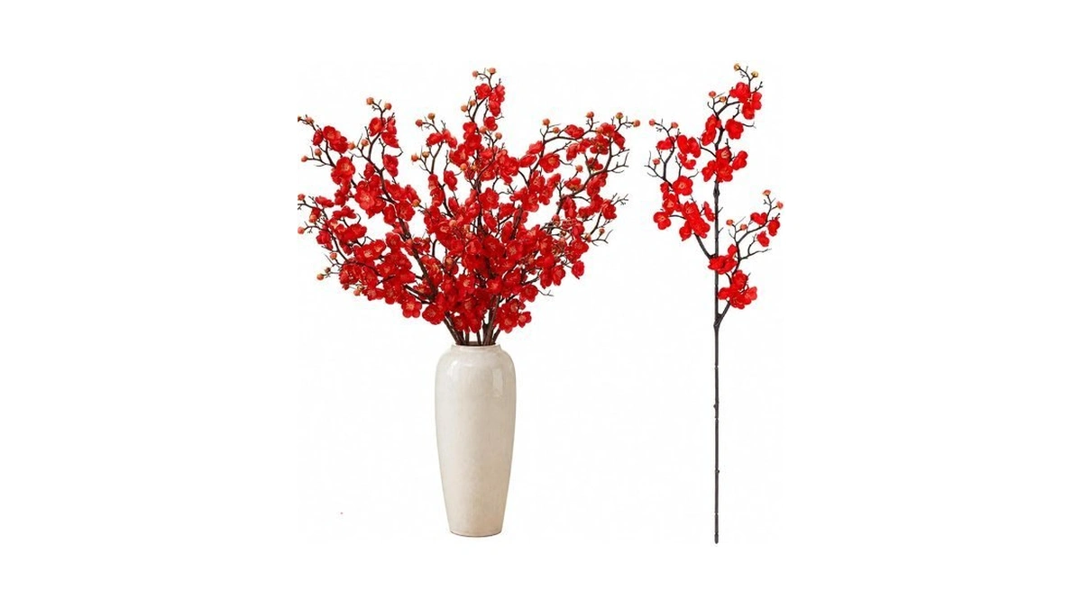 Suncalla 6 Pcs Artificial Plum Blossom Faux Flowers Silk Simulation