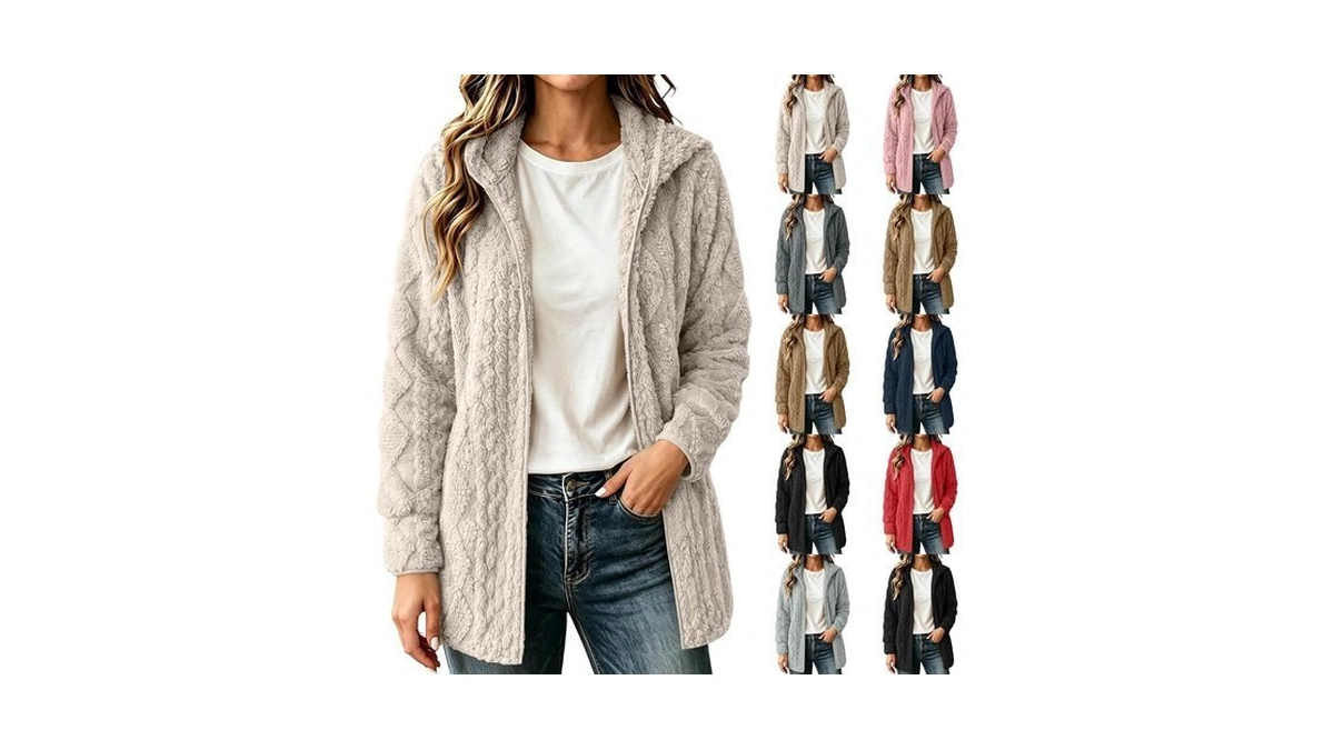 Womens Plush Fleece Jacket Hooded Full Zip Long Sleeve Warm