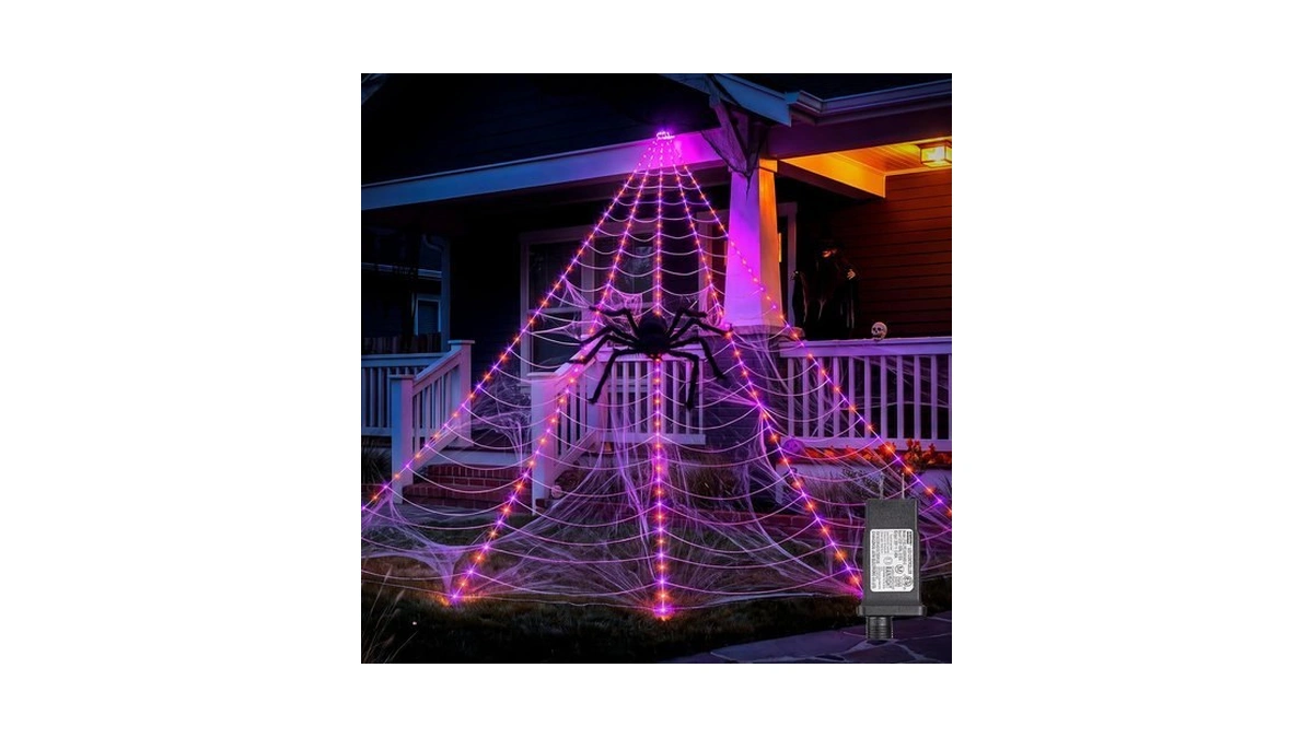 Brightown Halloween Decorations Outdoor, 255-led Giant Spider Web Lights