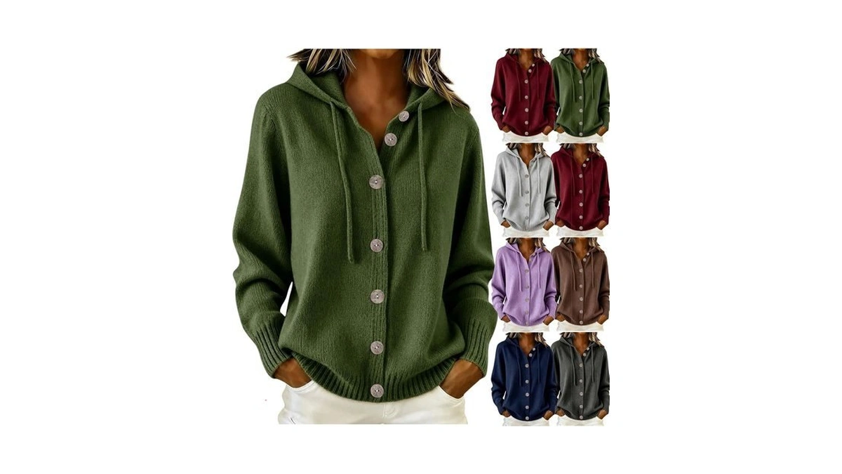 Cardigan Sweaters For Women Button Front Hooded Knit Cardigan
