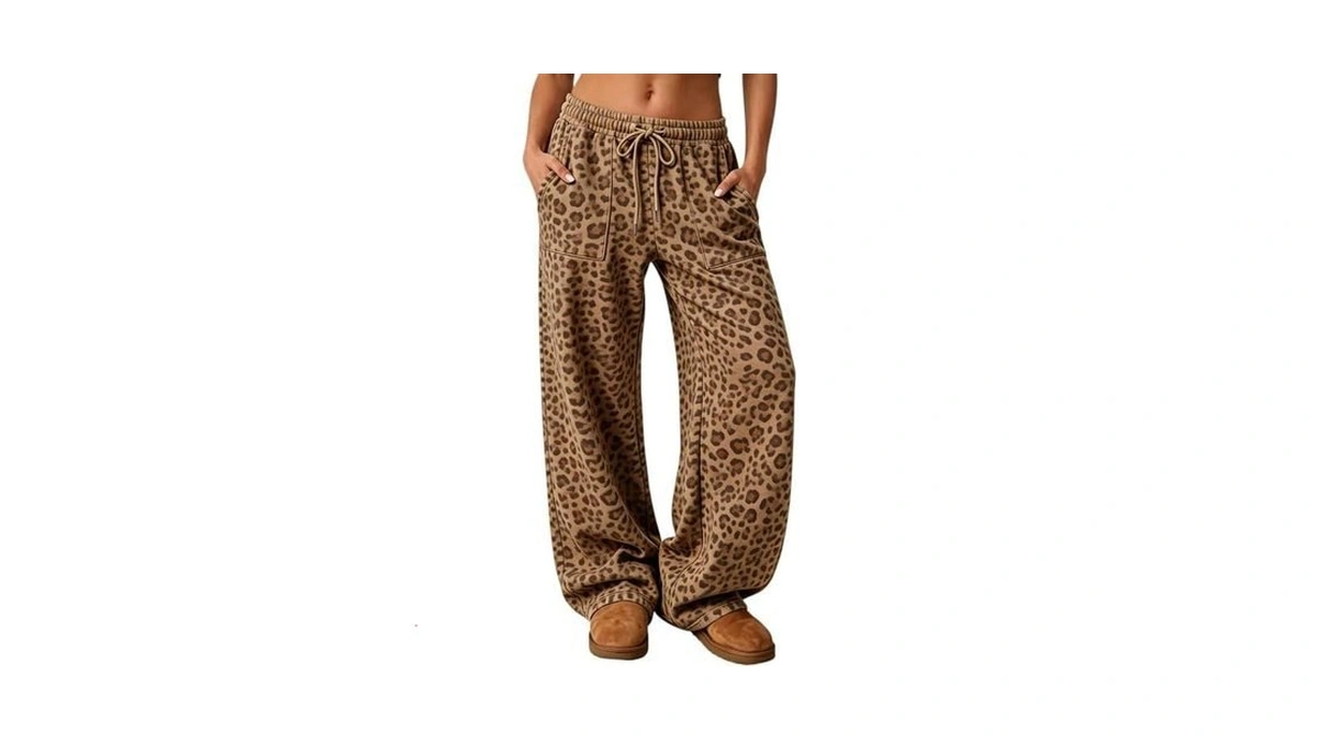 Vintage Leopard Pants Women Y2k Baggy Wide Leg Sweatpants With