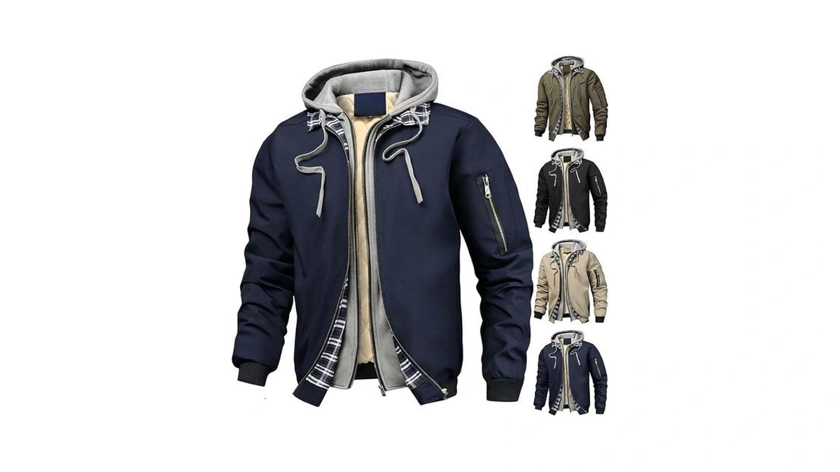 Carydety Mens Jacket Windbreaker Jackets Fall Winter Bomber Hooded Jacket