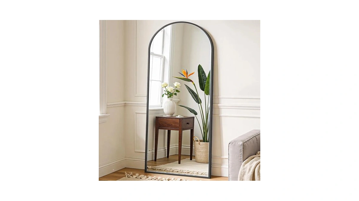 Olixis 64"x21.5" Arched Full Length Mirror With Stand, Body Mirror