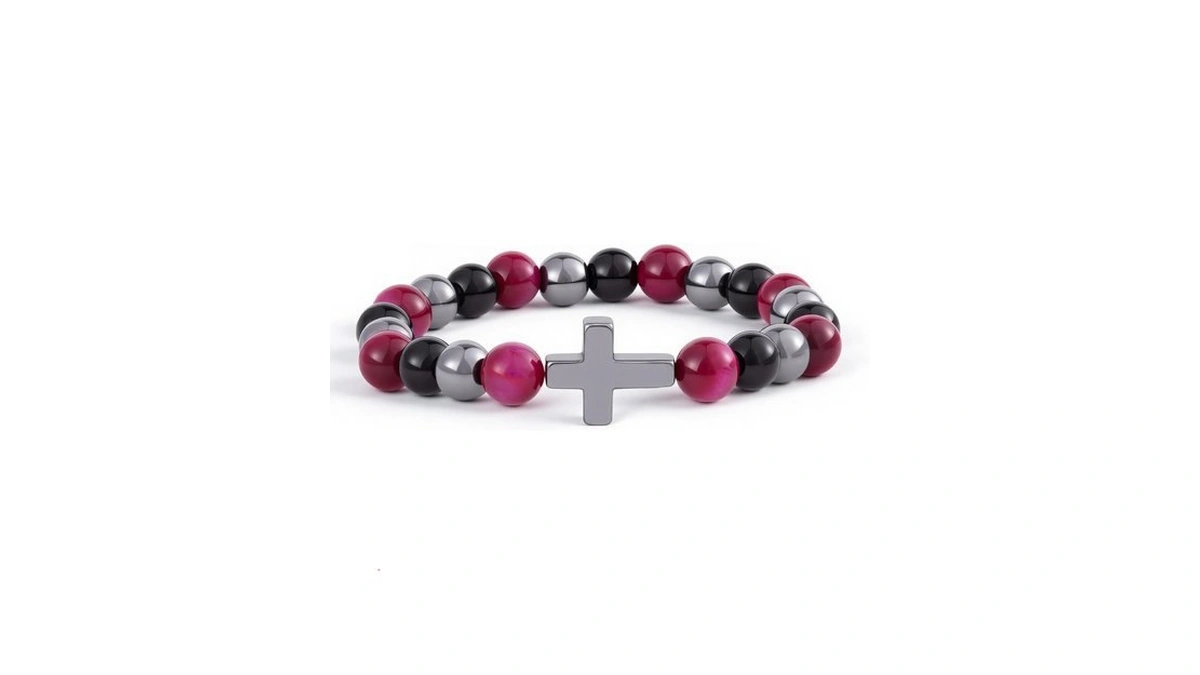Laeclily Cross Bracelet For Men Tigers Eye Beaded Bracelets Crystal