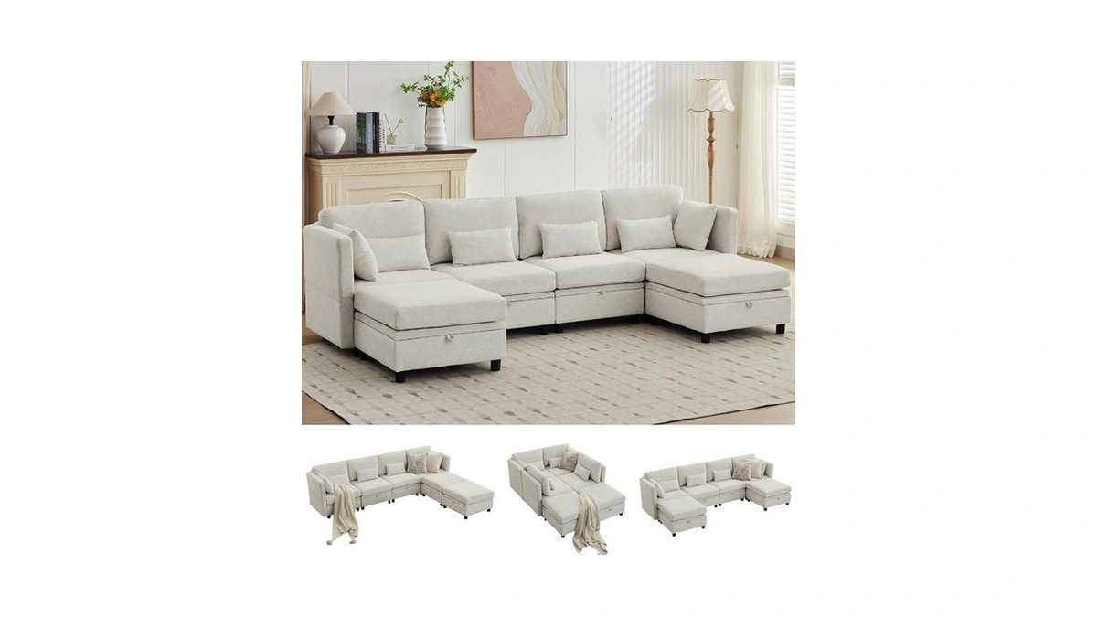 Korser 112" Modular Sectional Sofa With Storage, Sectional Couches For