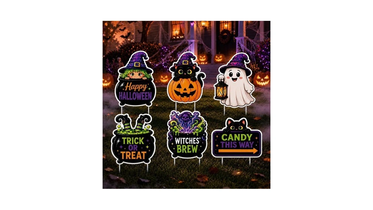 6-pack Halloween Witch&ghost Lawn Yard Signs With Stakes, Outdoor Decors