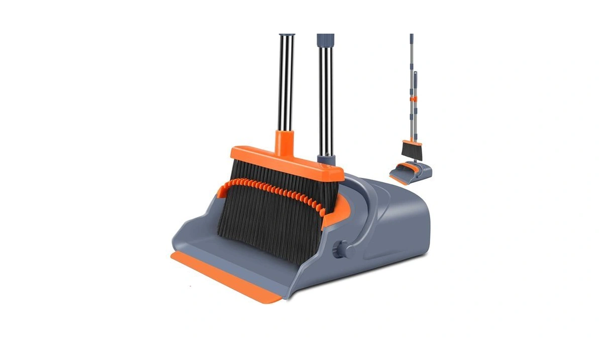 Kelamayi Upgrade Broom And Dustpan Set, Self-cleaning With Dustpan Teeth,