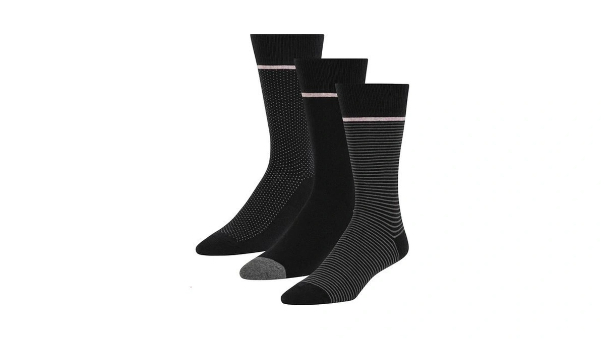 Ted Baker Men's 3 Pack Pattern Crew Dress Socks, Black,
