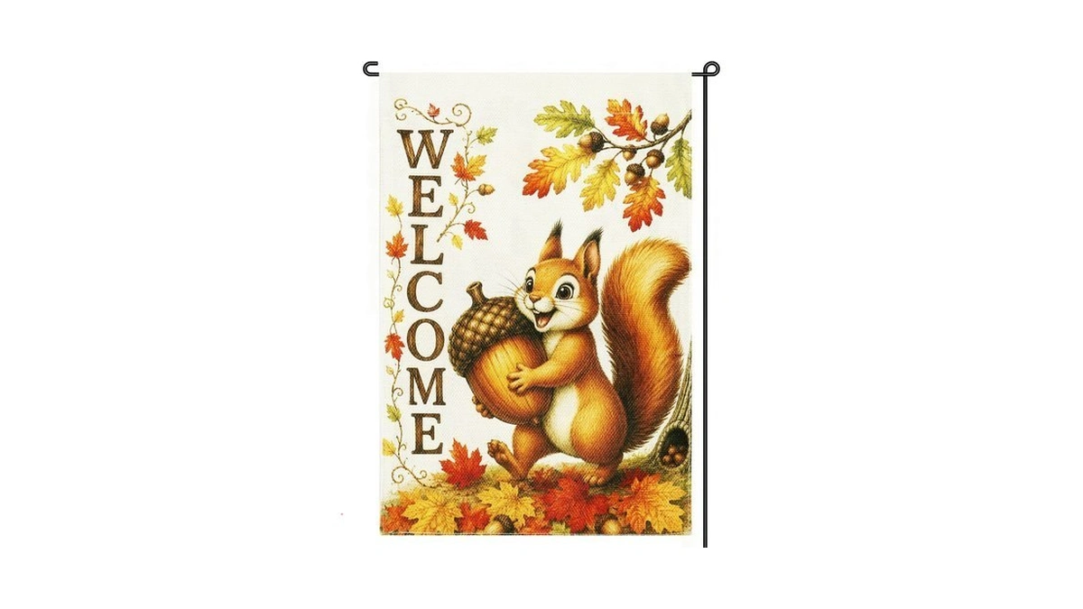 Fall Garden Flag 12x18 Inch, Double Sided Welcome Squirrel Farmhouse
