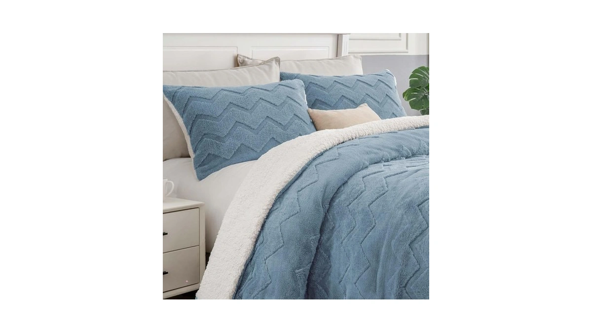 Bedelite Fluffy Sherpa Twin Comforter Set,blue Fog