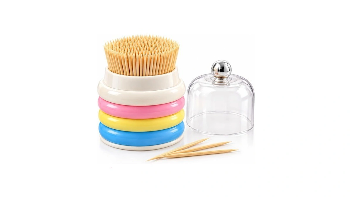 Toothpick Holder With 500 Count Natural Bamboo Toothpicks