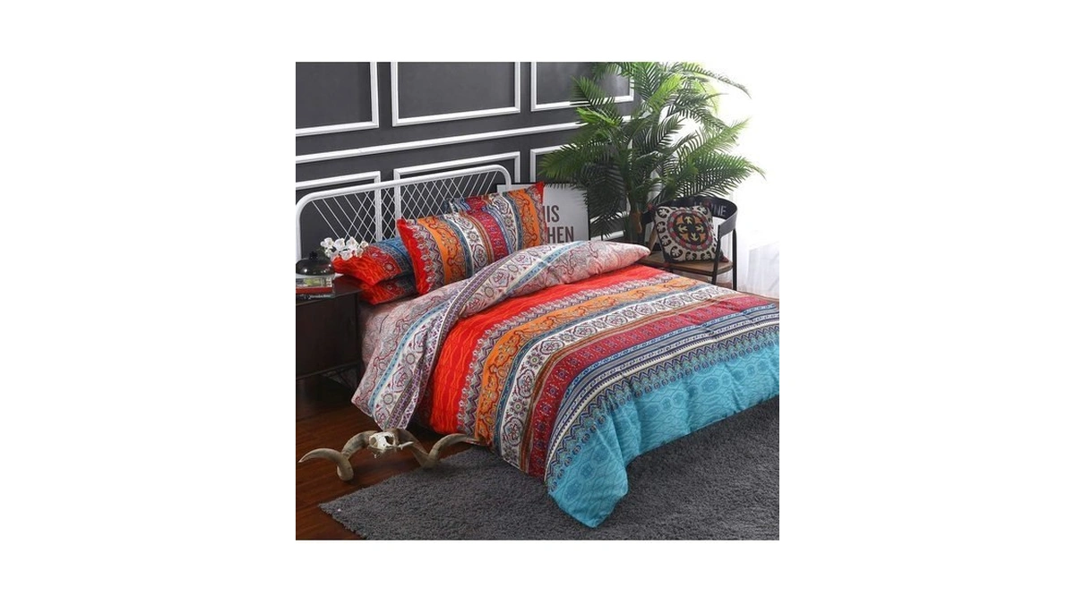 Boho Duvet Cover Queen, 100% Microfiber Ethnic Boho Colorful Bedding