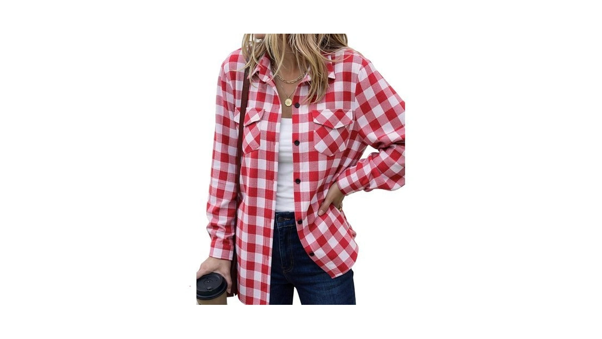Zeagoo Womens Plaid Flannel Shirt, Roll Up Long Sleeve Checkered