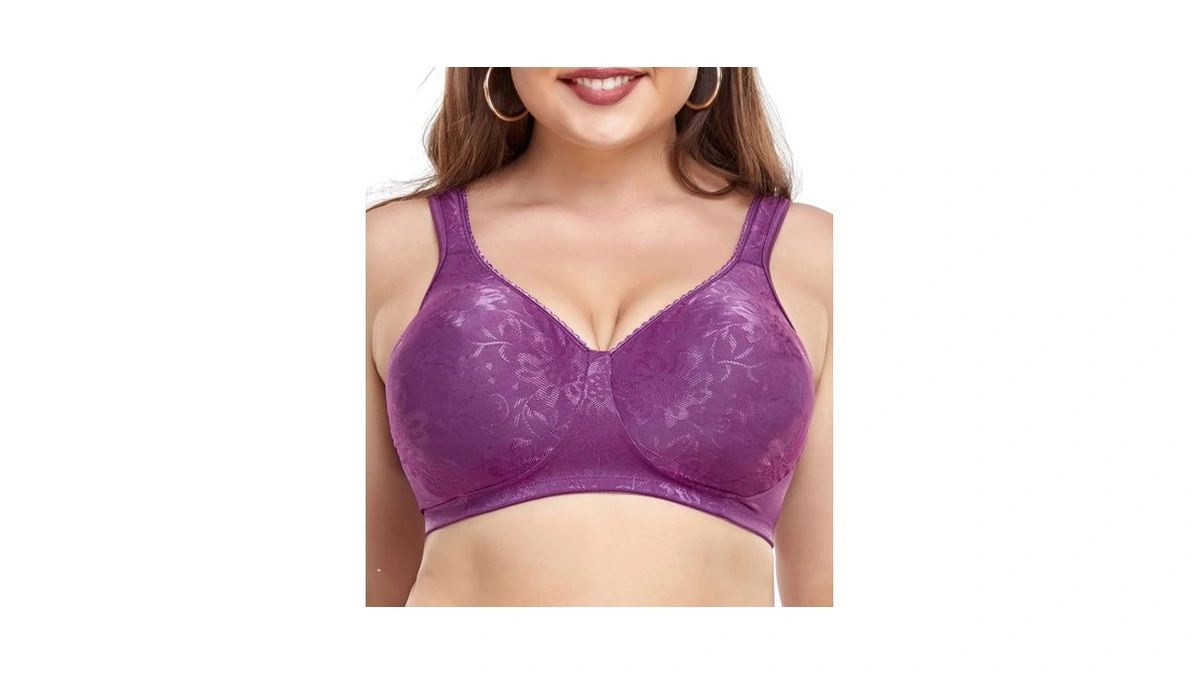 Wirarpa Women's Wireless Bras Full Coverage Plus Size Minimizer Purple