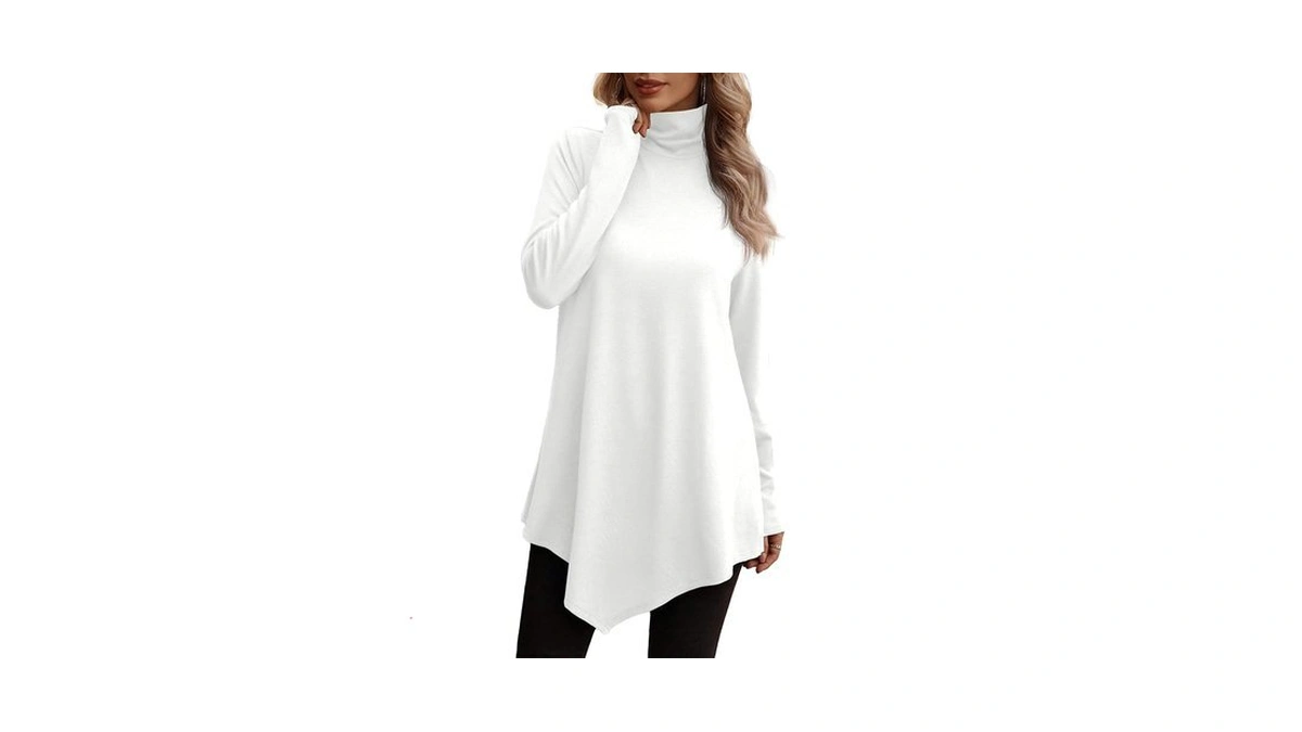 Turtle Neck Shirts For Women Long Sleeve White Tunic Tops