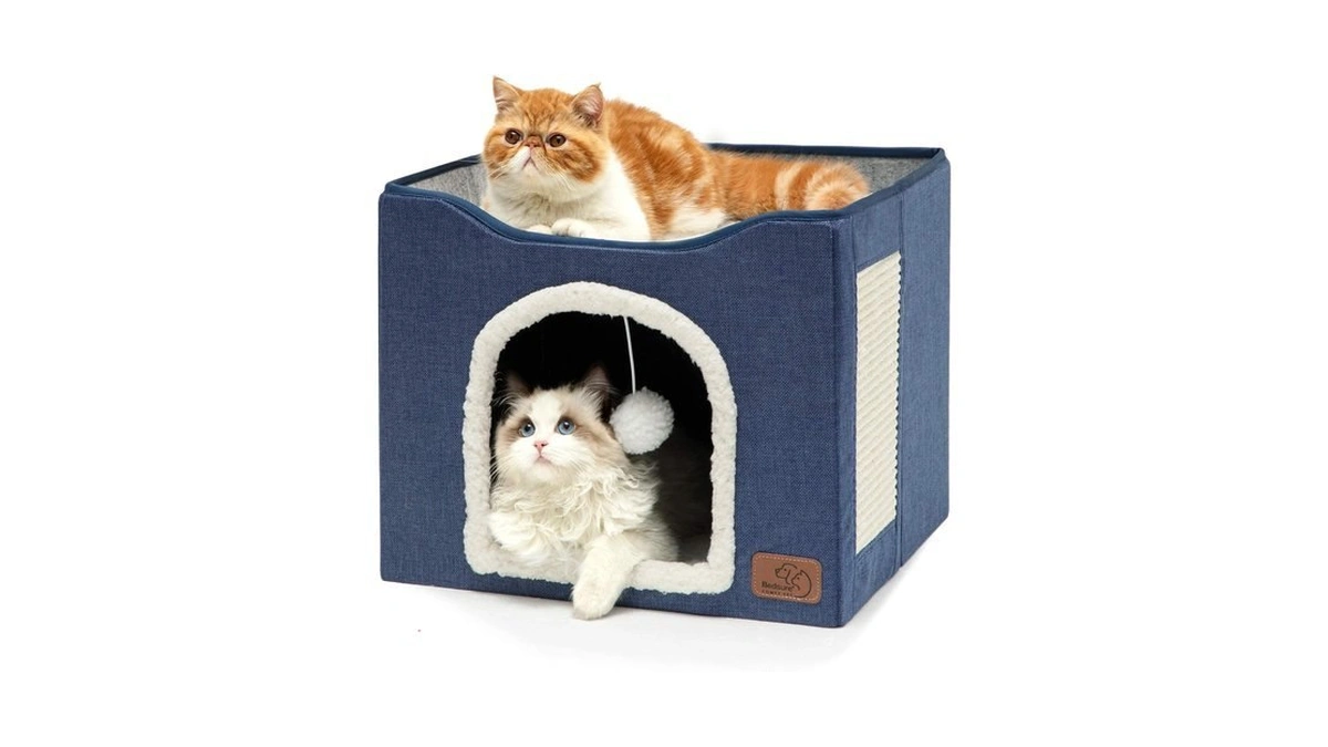 Bedsure Cat House Bed For Indoor Cats With Fluffy Ball
