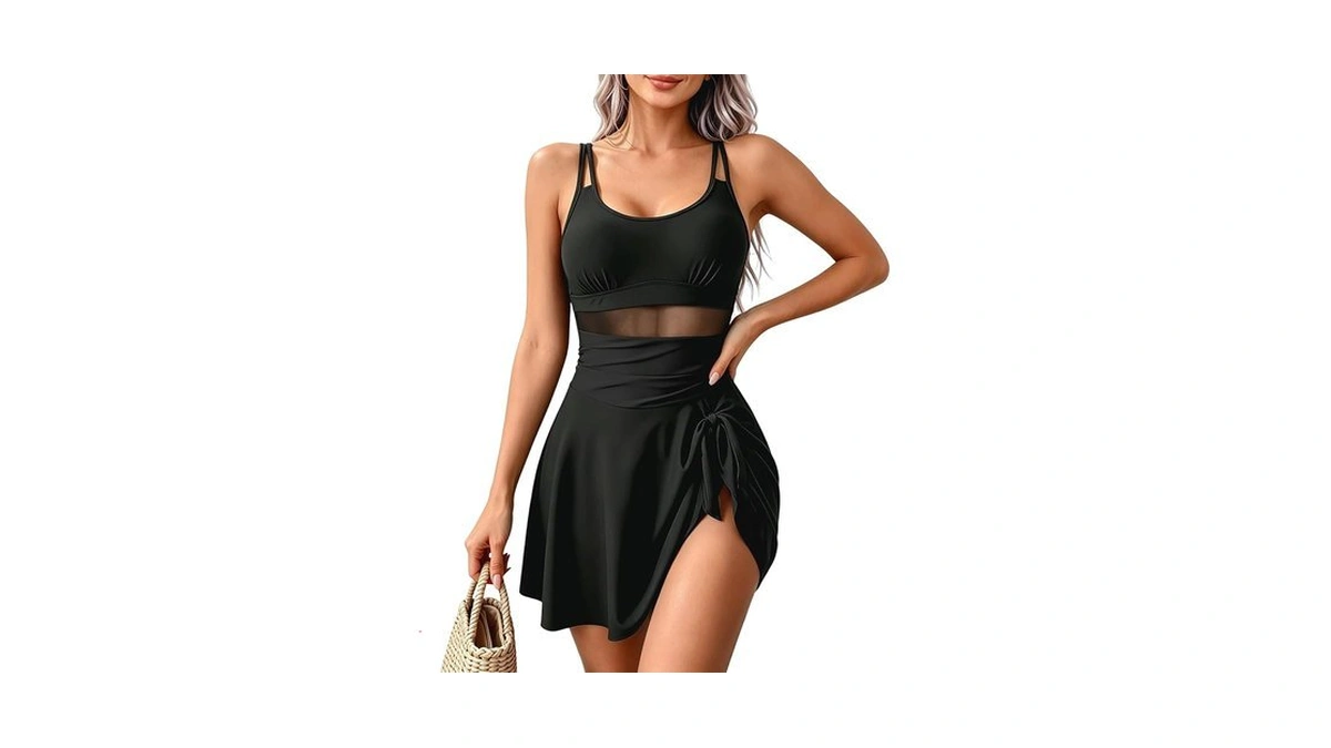 Asoox Women's One Piece Swim Dress Tummy Control Bathing Suits