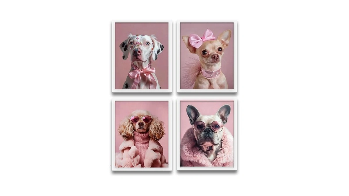 Xunlury Coquette Pink Bow Funny Dog Wall Art Prints Unframed