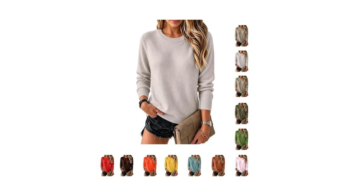 Fall Sweater For Women Crewneck Ribbed Loose Fit Comfortable Tops