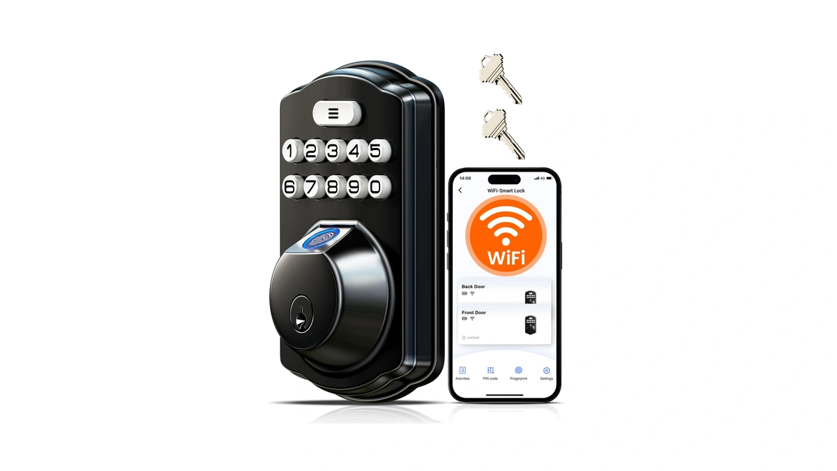 Veise Ve012w Wifi Fingerprint Smart Lock For Front Door, Matte