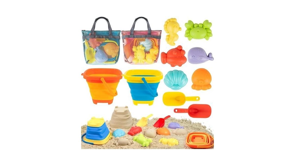 Beach Sand Toys For Kids With 2 Collapsible Beach Sand