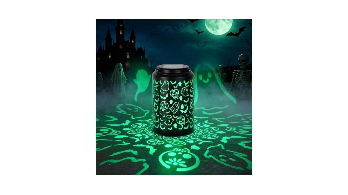 Kanponn Halloween Decorations Outdoor Skull&ghost Solar Lantern Green Light