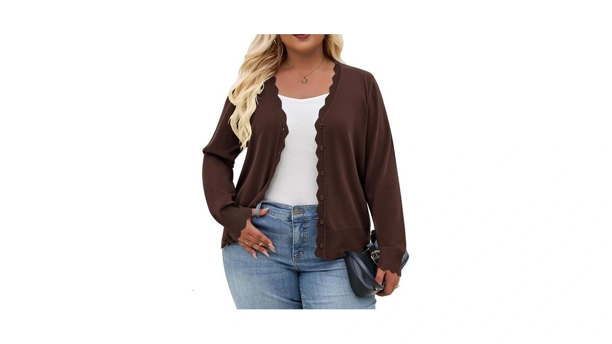 Soucrat Plus Size Lightweight Cardigan Sweaters For Women Button Down