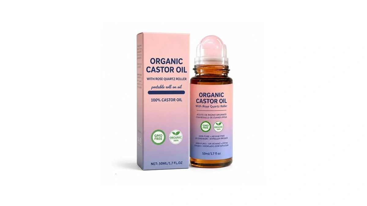 Getpuna Pure Castor Oil Roll On With Rose Quartz Roller,