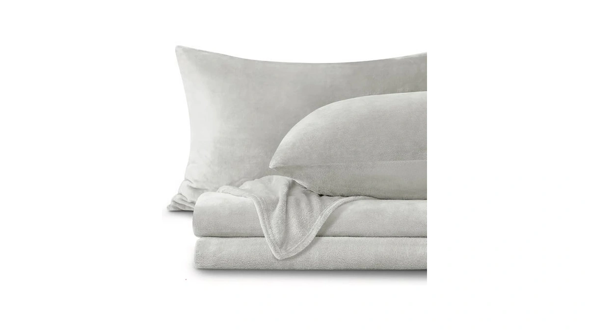 Bedelite Flannel Sheets Queen Size, Light Grey, 4 Pieces