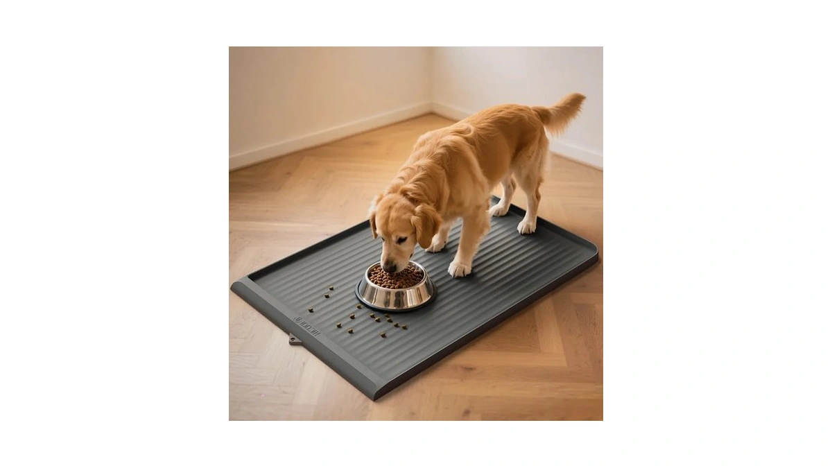 Dog Food Mat 36"x24", Waterproof Dog Bowl Mat, Grey
