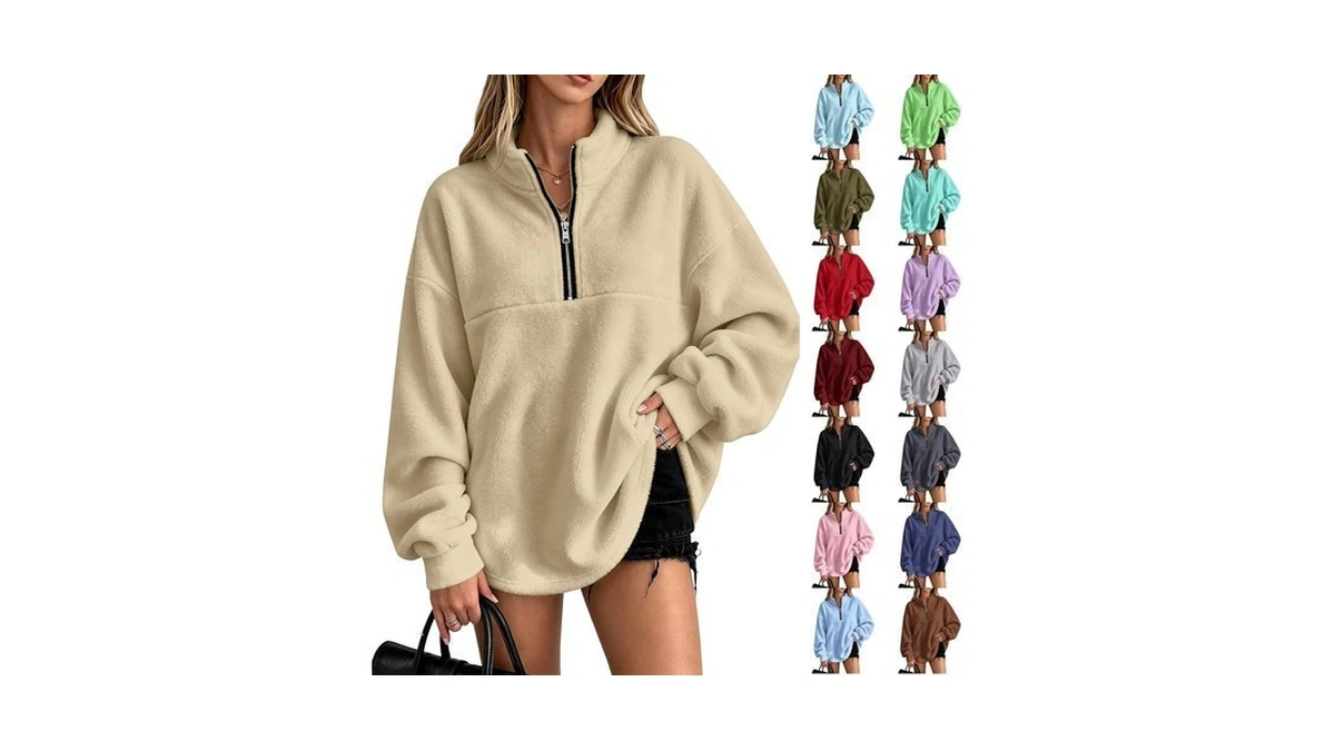 Womens Oversized Sweatshirts Soft Comfortable Fleece 3/4 Zip Pullover