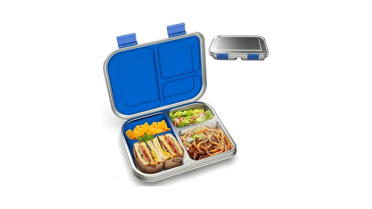 Bosedsang Stainless Steel Kids Leak-resistant Bento Lunch Box, 3-compartments With
