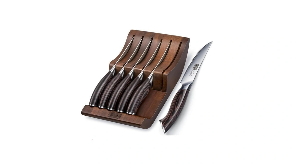 Hoshanho Steak Knives Set Of 6 With Block, 4.5 In