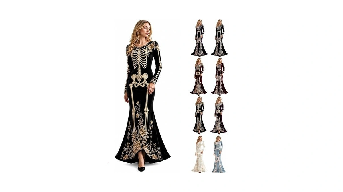 Women Halloween Costume,women Skeleton Dress Long Sleeve 3d Digital Print
