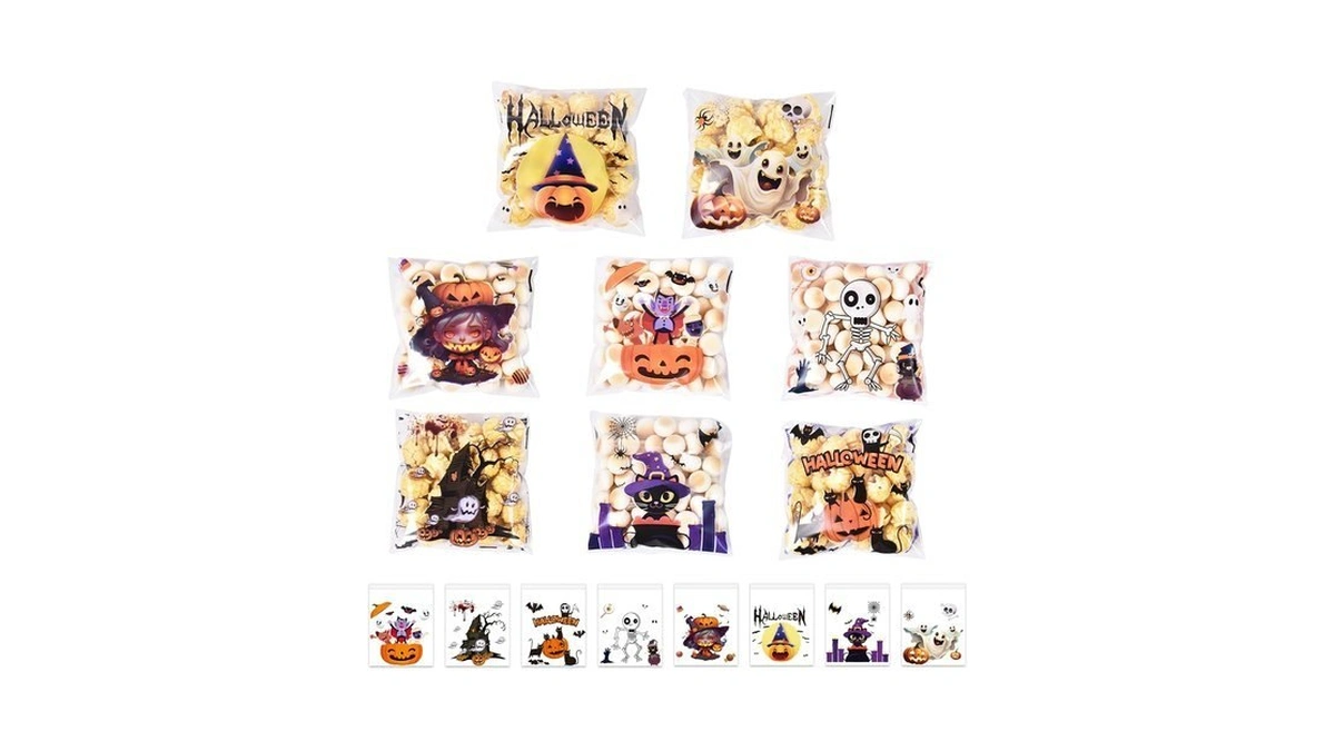Koutey 200 Pcs Halloween Goodie Bags Small Cellophane Treat Bags,