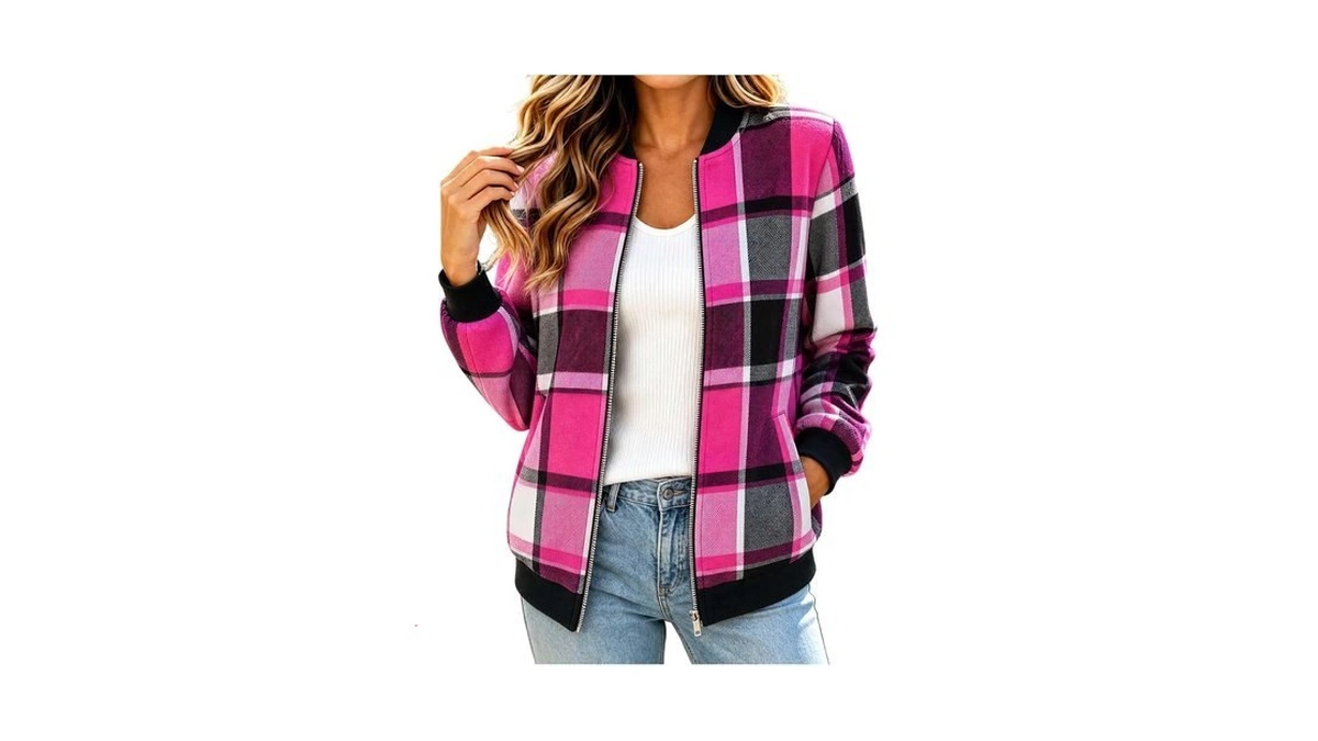 Bomber Jacket For Women 2030 Lightweight Trendy Zip Up Plaid