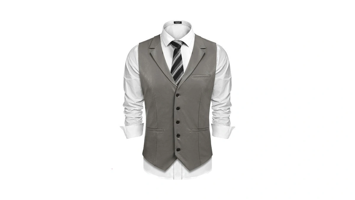 Coofandy Men's Casual Western Vest Leather Cowboy Vest Slim Fit