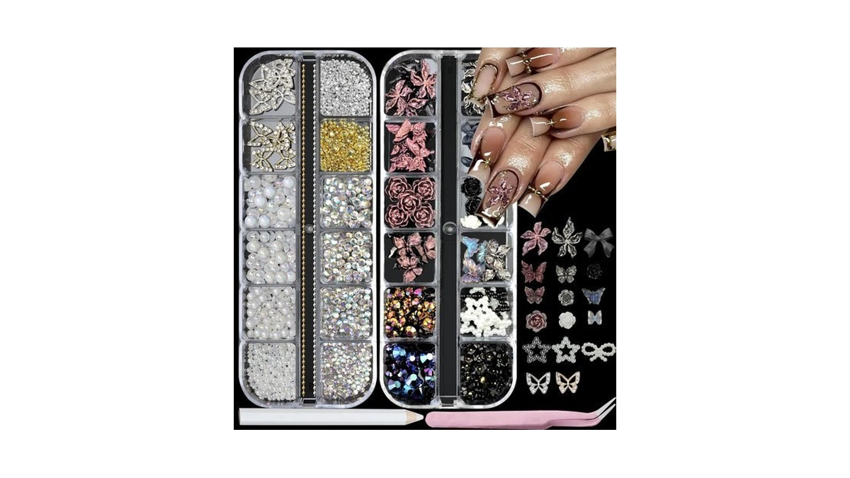 Semata 2 Box 3d Flower Nail Charms,nail Gems Butterfly Heart