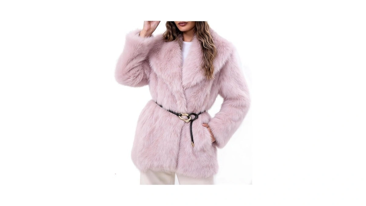 Kissonic Womens Faux Fur Coat Lapel Mid Long Shaggy Furry
