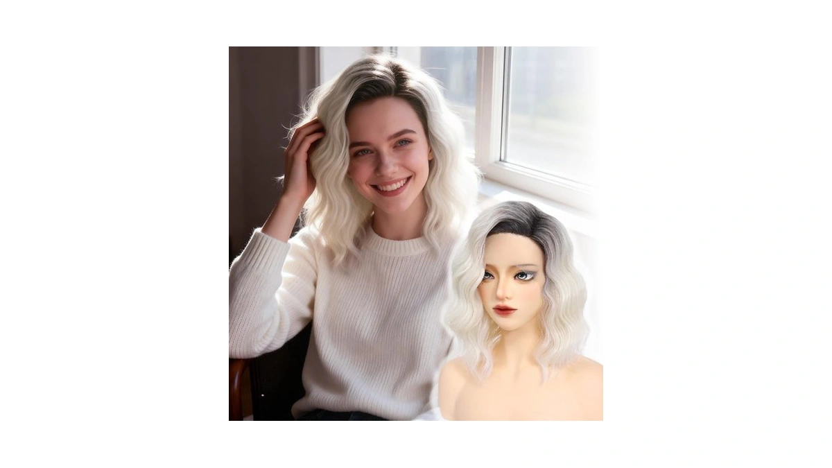 Bkiyyi Platinum Wavy Bob Wig 14in 9x1 Lace Front Free