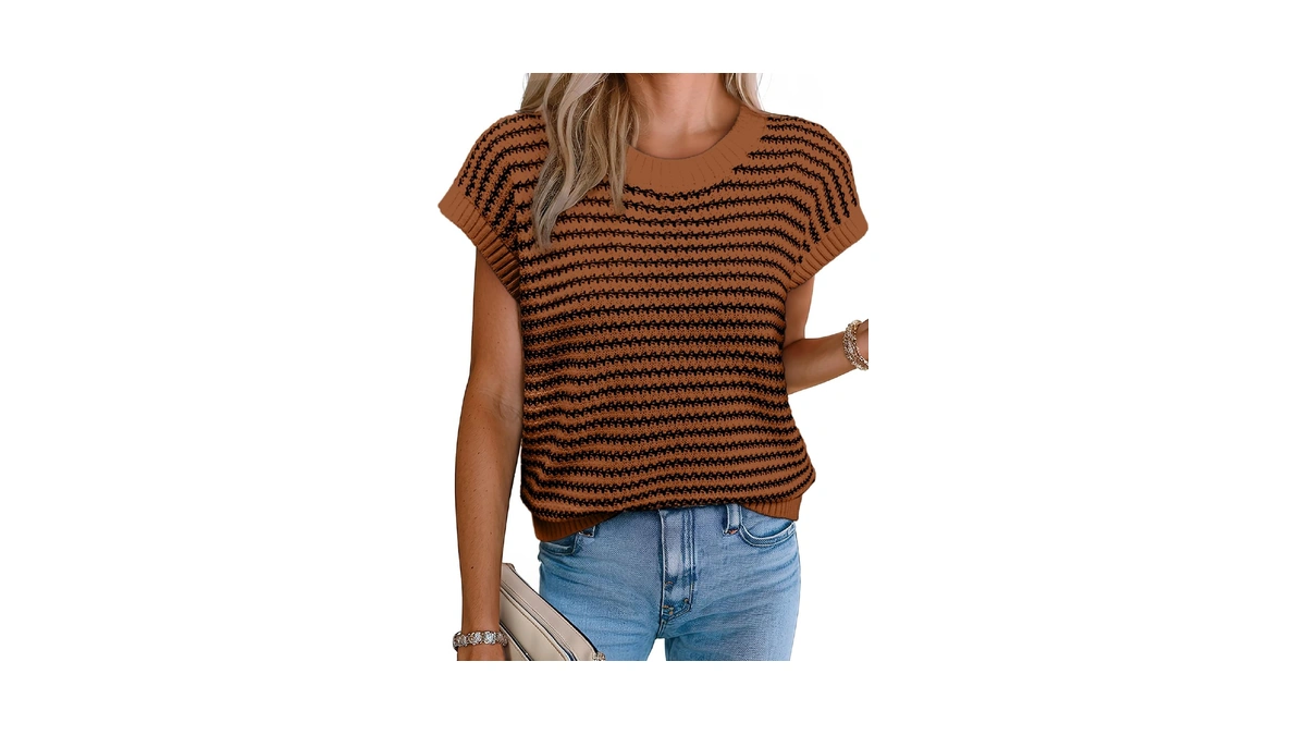 Evaless Women Striped Loose Fit Sweater Vest Tank Top Dark