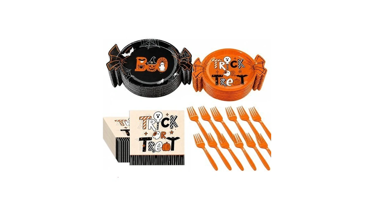 Eipibaibyi Halloween Plates Napkins Forks, 96pcs Disposable Party Tableware