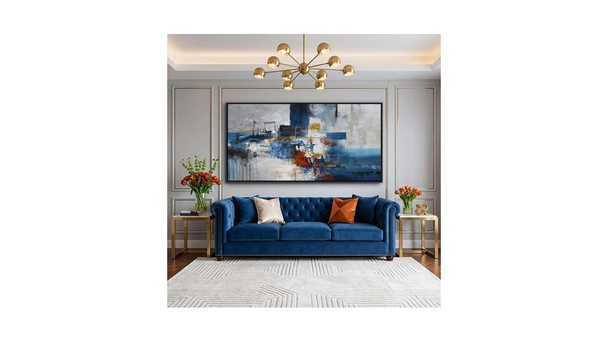 Large Blue Abstract Wall Art For Living Room - Modern