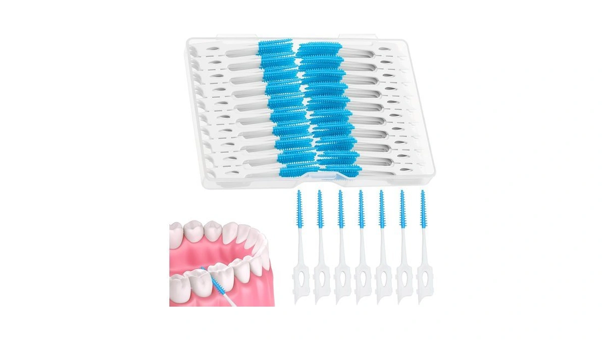 Lanjue 450 Pieces Soft Dental Floss Picks, Blue Silicone Interdental