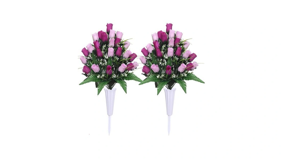 Lodou Artificial Cemetery Flowers,outdoor Grave Decorations Roses,arrangements Bouquet With Cemetery
