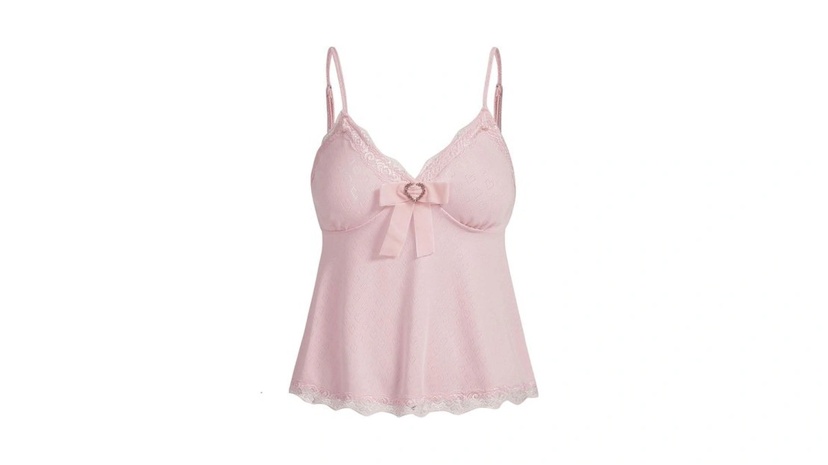 Shenhe Women's Y2k Lace Babydoll Camisole Coquette Eyelet Cute Bow